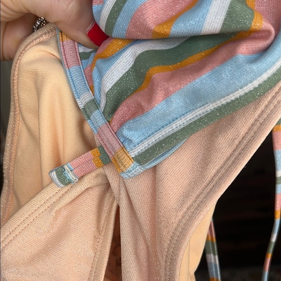 Striped Bikini Set underwire highwaisted cheeky White Cover-Up S/M glam retro - Picture 8 of 9